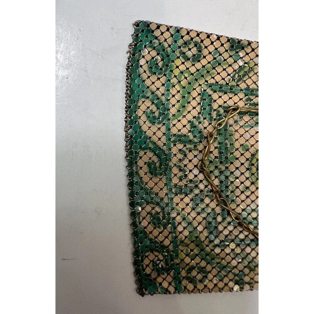 Antique Art Deco 1920's Whiting & Davis Enameled Mesh Flapper Purse Green Gold